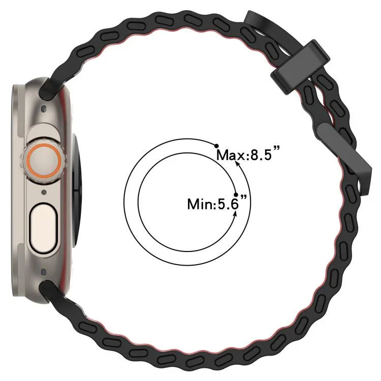 سوار ساعة سيليكون ثنائي اللون ذو صفين من الثقوب بتصميم المحيط، لساعات Apple Watch بمقاسات 46مم / 49مم / 45مم / 44مم