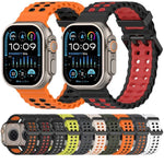 سوار ساعة سيليكون ثنائي اللون ذو صفين من الثقوب بتصميم المحيط، لساعات Apple Watch بمقاسات 46مم / 49مم / 45مم / 44مم