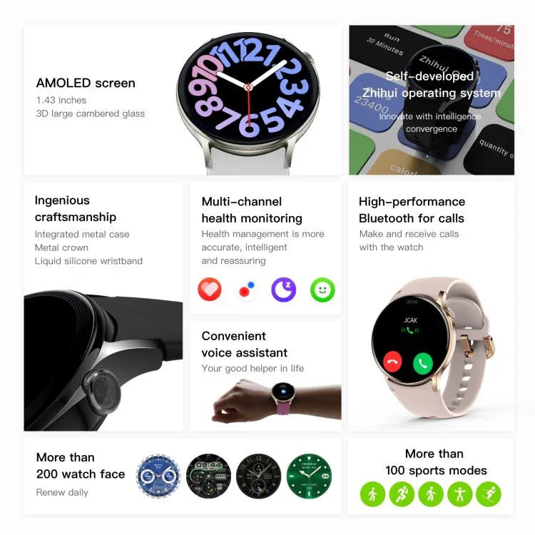 ساعة ذكية Sense 6 بشاشة AMOLED مقاس 1.43 بوصة، مقاومة للماء بمعيار IP68، تدعم مكالمات البلوتوث ومراقبة الصحة