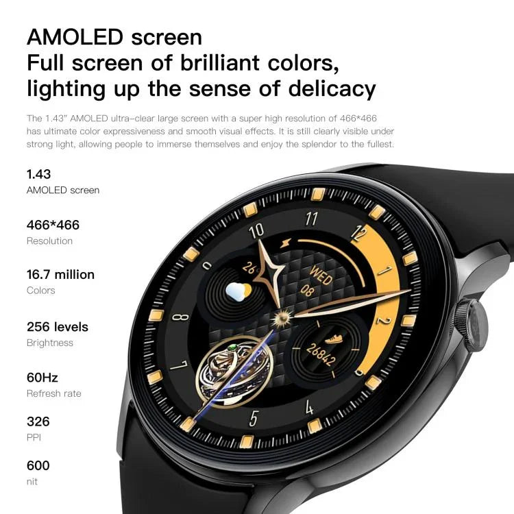 ساعة ذكية Sense 6 بشاشة AMOLED مقاس 1.43 بوصة، مقاومة للماء بمعيار IP68، تدعم مكالمات البلوتوث ومراقبة الصحة
