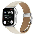 سوار ساعة جلد مع إبزيم خلفي بشكل سلحفاة بنقشة ليشي فضي، لساعات آبل 46مم / 49مم / 45مم / 44مم، لساعات آبل 42مم / 41مم / 40مم / 38مم