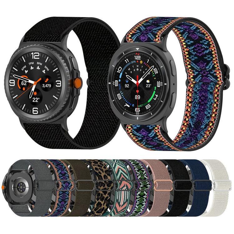سوار ساعة من النايلون المطاطي المضفر بأسلوب عرقي، لساعات Samsung Galaxy Watch8 / Watch8 Classic