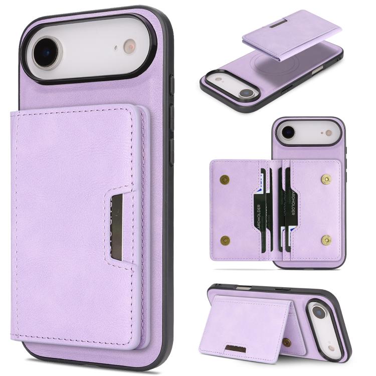 غطاء هاتف جلدي Kalebol MagSafe مع حقيبة بطاقتين قابلة للطي بقوة مغناطيسية، لهواتف iPhone 17 Pro Max، iPhone 17 Pro، iPhone 17، iPhone Air