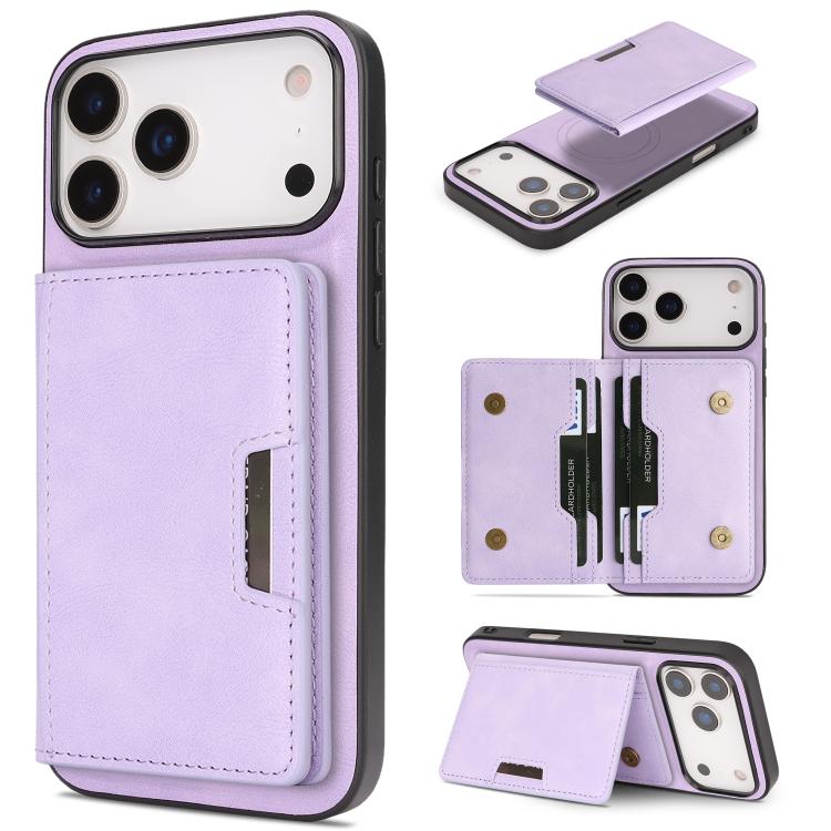 غطاء هاتف جلدي Kalebol MagSafe مع حقيبة بطاقتين قابلة للطي بقوة مغناطيسية، لهواتف iPhone 17 Pro Max، iPhone 17 Pro، iPhone 17، iPhone Air