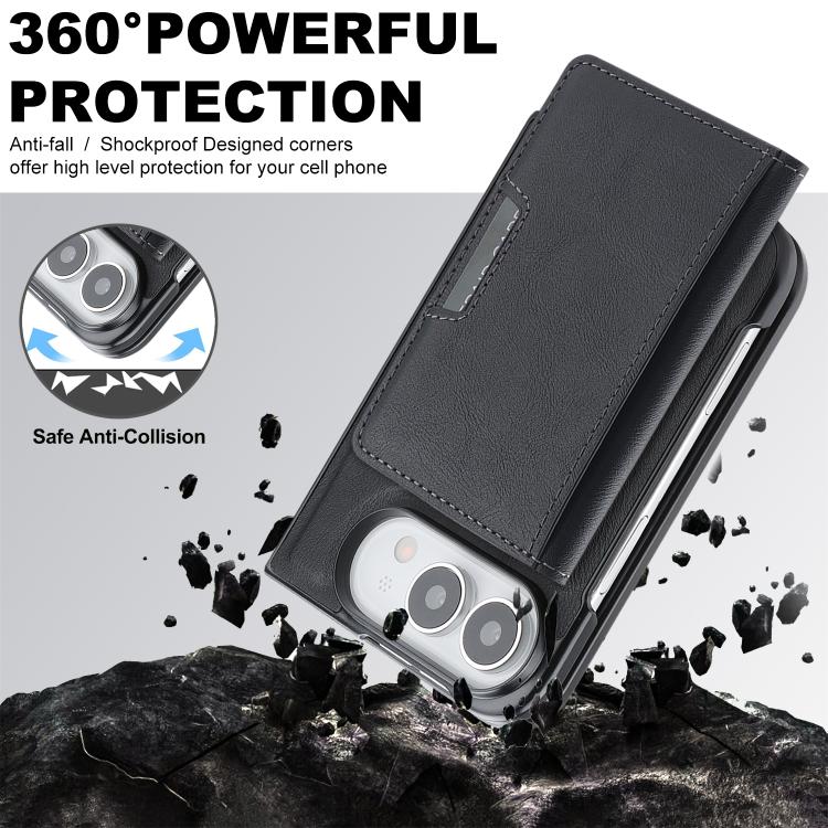 غطاء هاتف جلدي Kalebol MagSafe مع حقيبة بطاقتين قابلة للطي بقوة مغناطيسية، لهواتف iPhone 17 Pro Max، iPhone 17 Pro، iPhone 17، iPhone Air