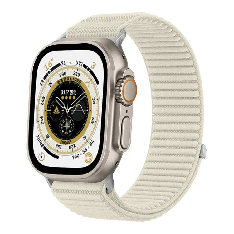 سوار ساعة من النايلون المنسوج مع واجهة معدنية وخطاف وحلقة، لساعة آبل 46مم / 49مم / 45مم / 44مم، لساعة آبل 42مم / 41مم / 40مم / 38مم