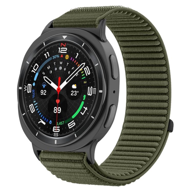 سوار ساعة من النايلون المنسوج مع واجهة معدنية وخطاف وحلقة، لساعات Samsung Galaxy Watch8 / Watch8 Classic