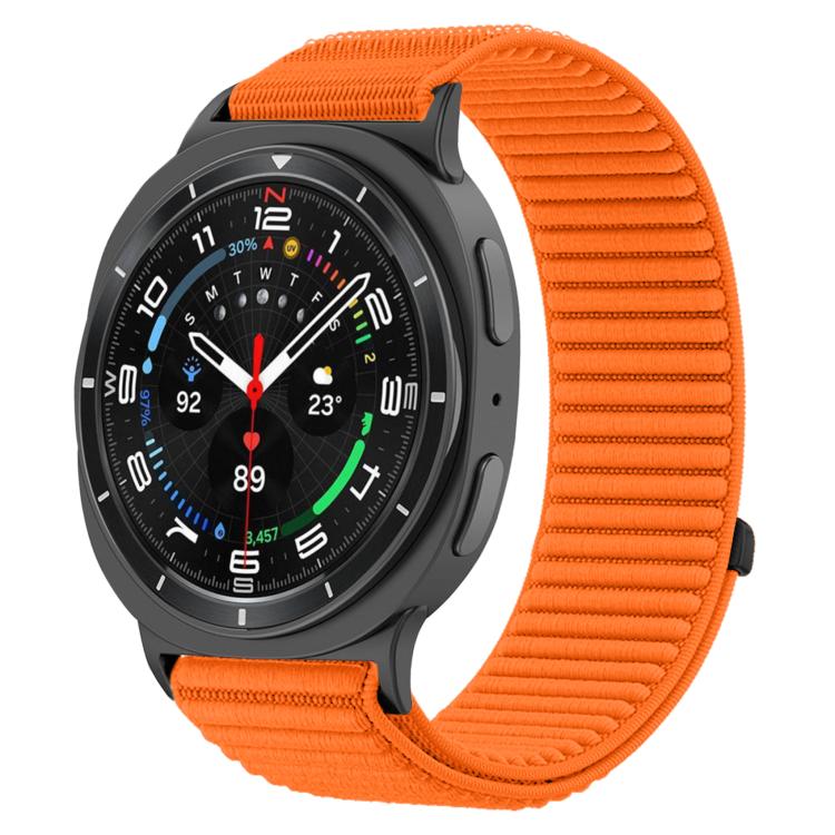 سوار ساعة من النايلون المنسوج مع واجهة معدنية وخطاف وحلقة، لساعات Samsung Galaxy Watch8 / Watch8 Classic