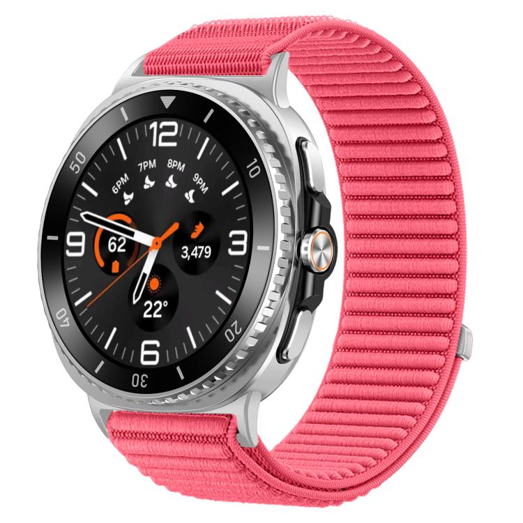 سوار ساعة من النايلون المنسوج مع واجهة معدنية وخطاف وحلقة، لساعات Samsung Galaxy Watch8 / Watch8 Classic