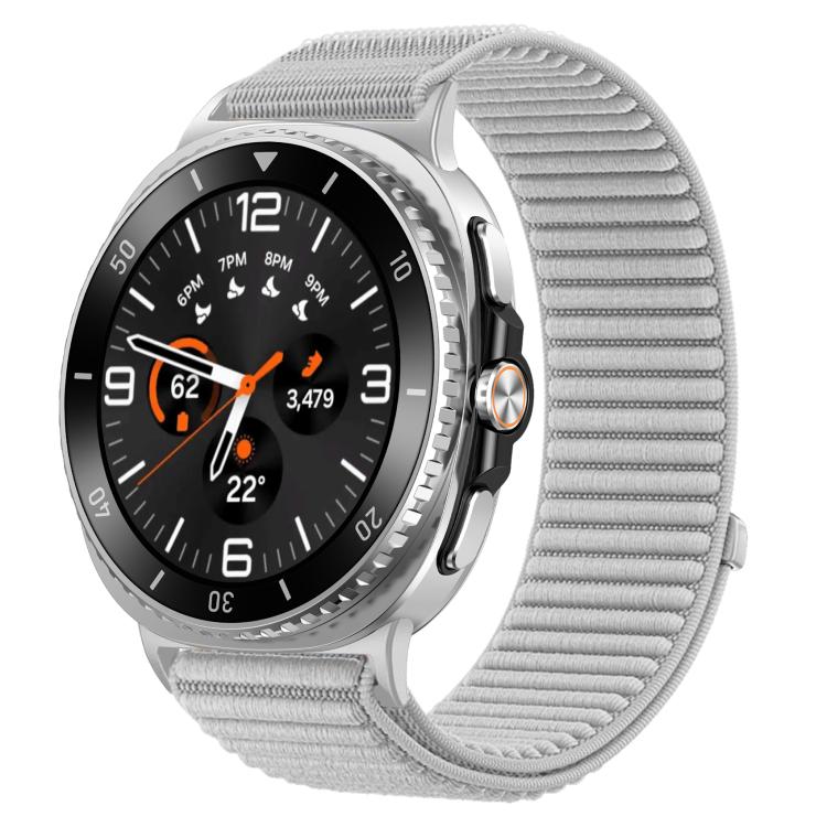 سوار ساعة من النايلون المنسوج مع واجهة معدنية وخطاف وحلقة، لساعات Samsung Galaxy Watch8 / Watch8 Classic