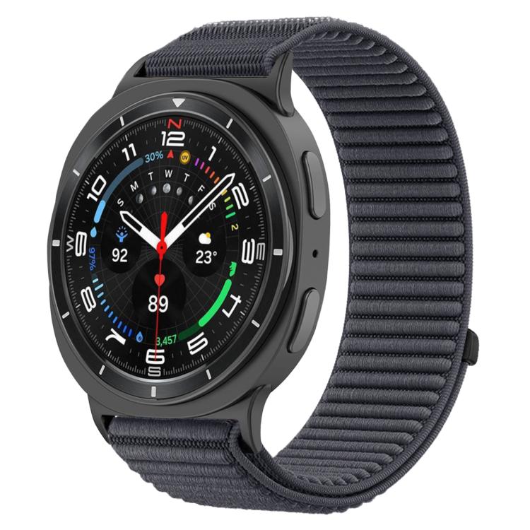 سوار ساعة من النايلون المنسوج مع واجهة معدنية وخطاف وحلقة، لساعات Samsung Galaxy Watch8 / Watch8 Classic