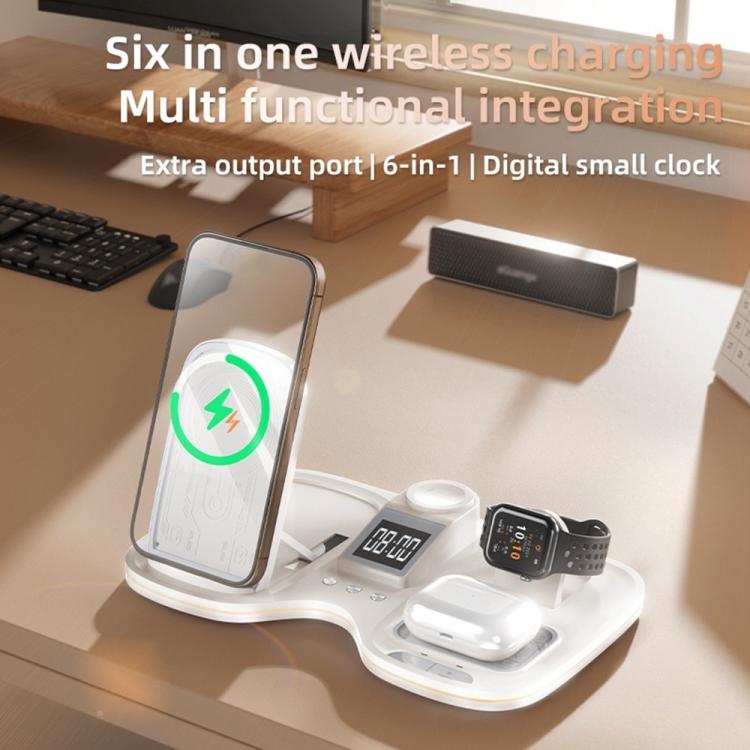 T60 Wireless Charging Station Phone Watch Earbuds Magnetic Desktop Charger with Time Display, T60