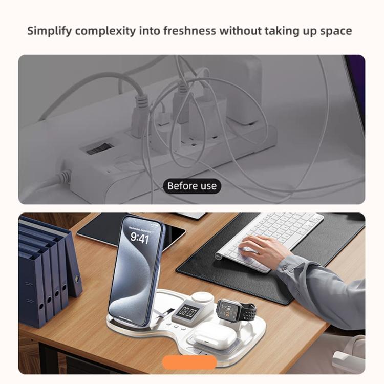 T60 Wireless Charging Station Phone Watch Earbuds Magnetic Desktop Charger with Time Display, T60