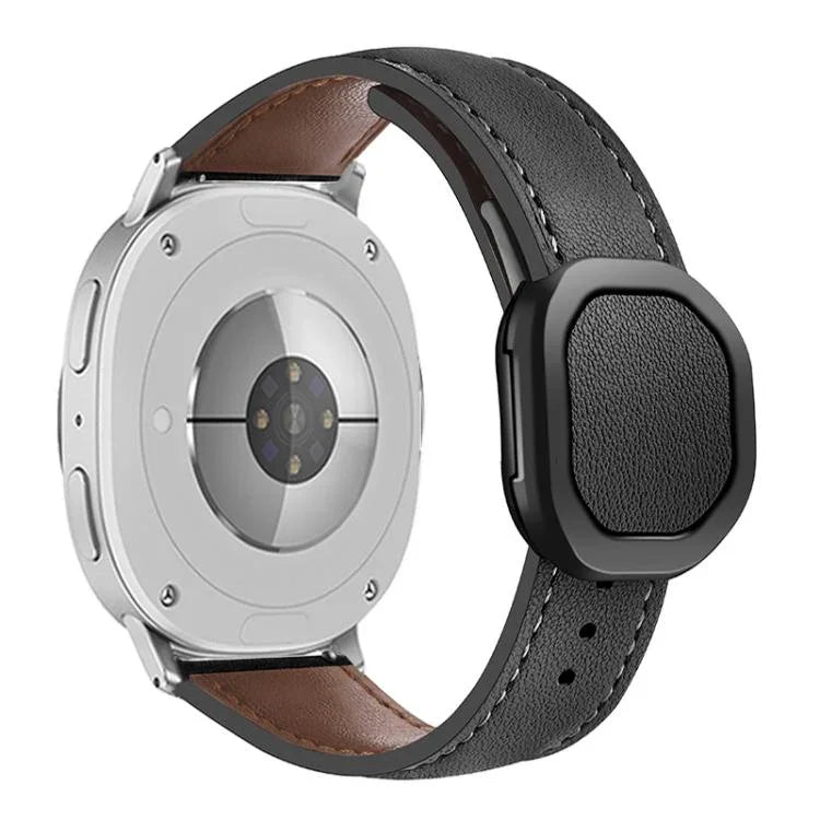 Magnetic Fold Genuine Buckle Leather Watch Band, For Samsung Galaxy Watch8 / Watch8 Classic