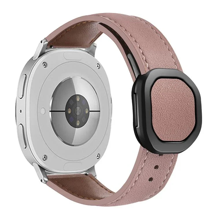 Magnetic Fold Genuine Buckle Leather Watch Band, For Samsung Galaxy Watch8 / Watch8 Classic