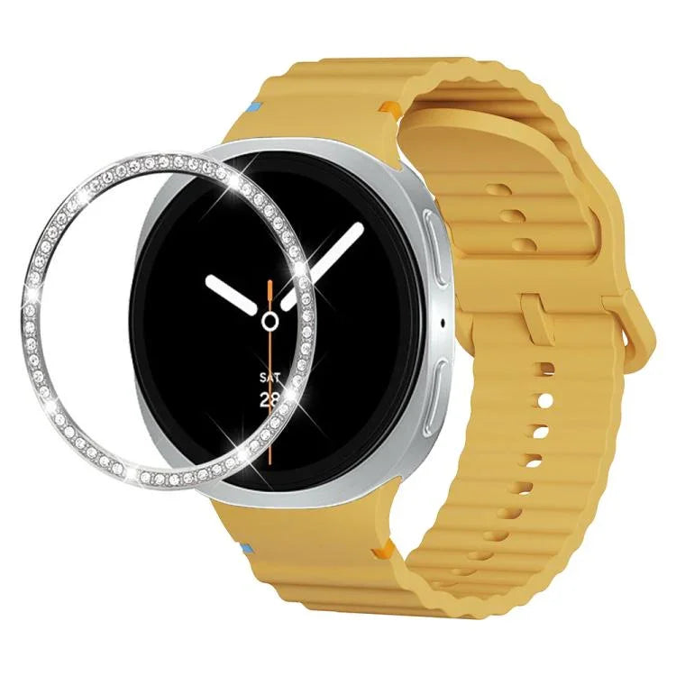 Diamond Bezel and Wavy Grain Stitched Color Buckle Silicone Watch Band, For Samsung Galaxy Watch8 44mm, For Samsung Galaxy Watch8 40mm