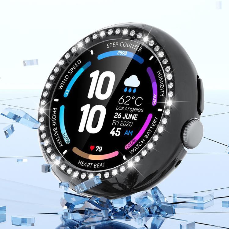 غطاء حماية ساعة من PC مجوف بصف واحد من الألماس، لساعات Google Pixel Watch4 مقاس 45مم، وللساعات Google Pixel Watch4 مقاس 41مم