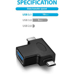 محول OTG 2 في 1 JUNSUNMAY USB 3.0 إلى Micro USB وType-C، 2 في 1