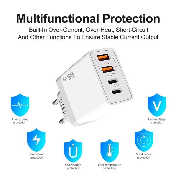شاحن هاتف محمول TE-PD44 بأربعة منافذ مزدوج USB-A مزدوج Type-C، قابس الاتحاد الأوروبي، قابس الولايات المتحدة