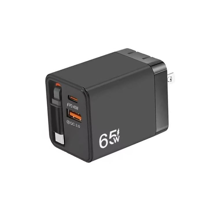 كابل قابل للسحب 3 في 1 بطول 70 سم Type-C، شاحن هاتف USB PD3.0، QC3.0، قابس الولايات المتحدة