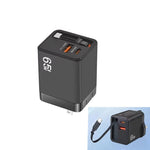 كابل قابل للسحب 3 في 1 بطول 70 سم Type-C، شاحن هاتف USB PD3.0، QC3.0، قابس الولايات المتحدة