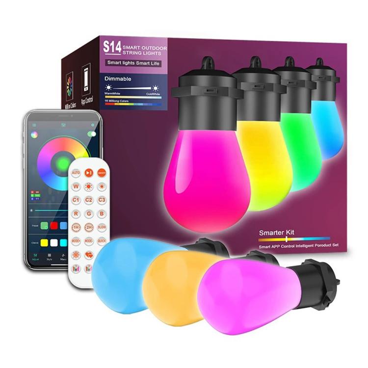 أضواء سلسلة خارجية ذكية RGBIC LED S14 مع تطبيق وتحكم صوتي، بلوتوث، 12 متر، 20 لمبة