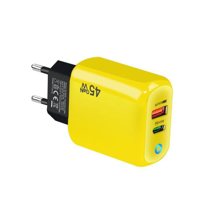 شاحن GaN 45 واط PD3.0 + QC3.0 متوافق بالكامل لبروتوكول الحواسيب المحمولة / الأجهزة اللوحية، قابس الاتحاد الأوروبي، قابس الاتحاد الأوروبي