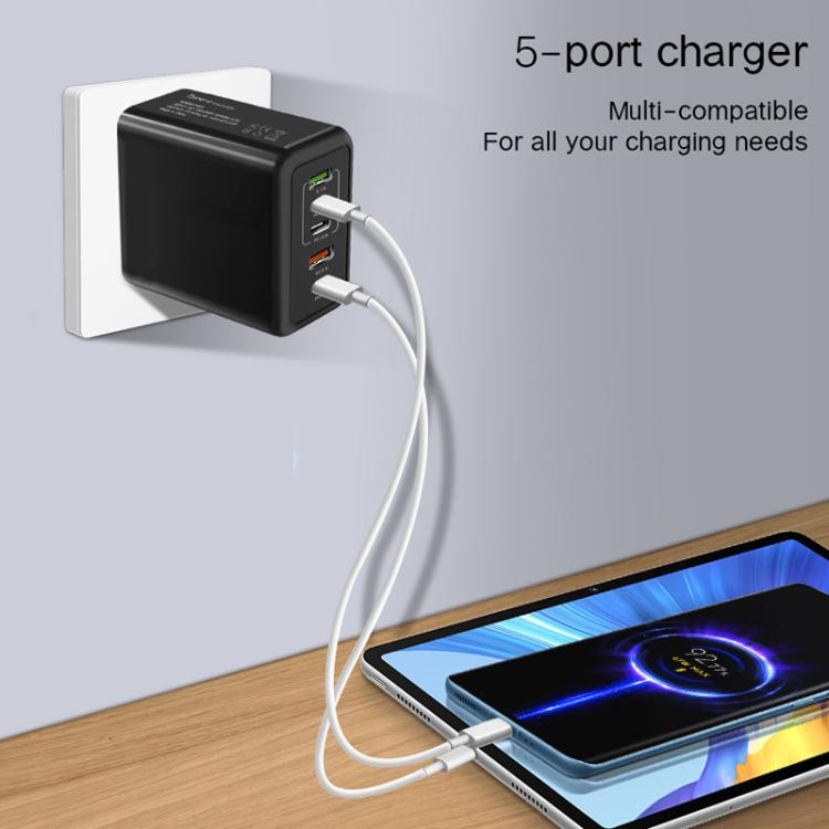 شاحن متعدد المنافذ TE-PD43 Type-C × 3، USB-A × 2 للهواتف المحمولة / الأجهزة اللوحية، قابس الولايات المتحدة، قابس الولايات المتحدة