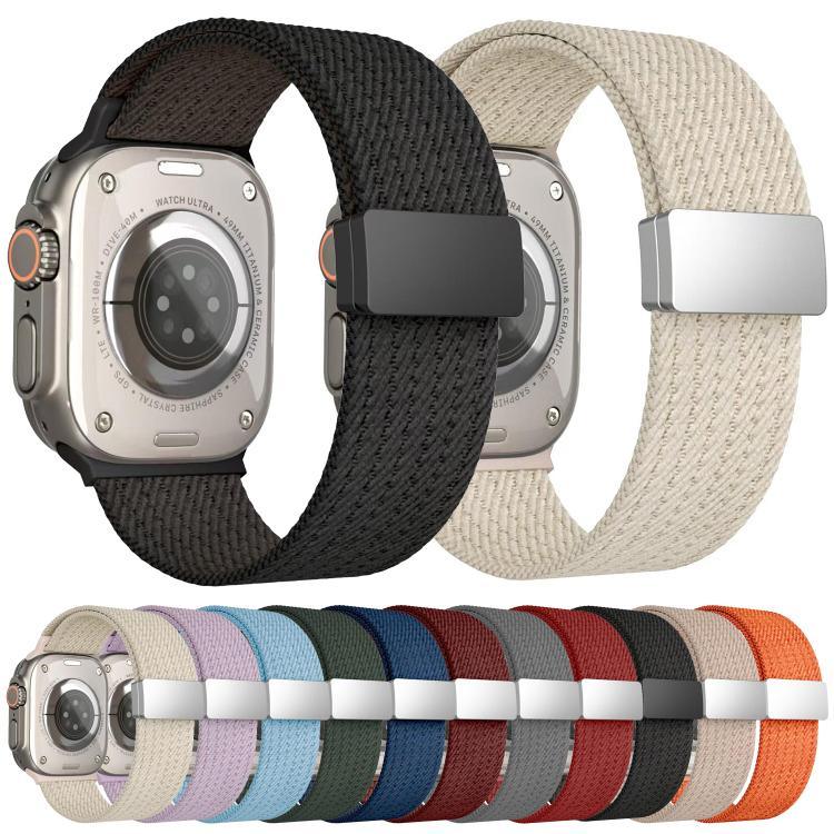 Single Color Magnetic Snap Four Strand Elastic Nylon Watch Band, For Apple Watch 46mm / 49mm / 45mm / 44mm, For Apple Watch 42mm / 41mm / 40mm / 38mm