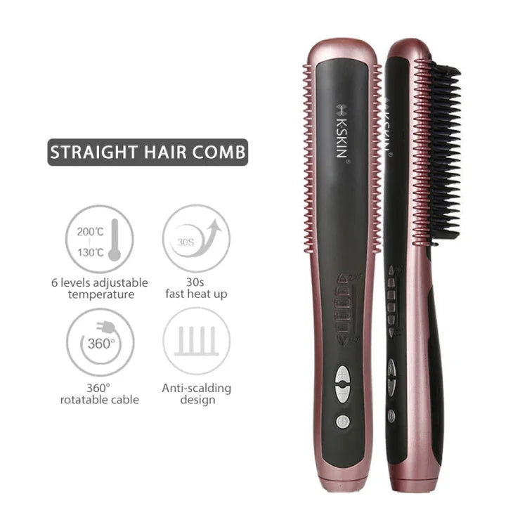 مكواة شعر كهربائية سيراميكية من K-SKIN موديل KD388A، مشط تسخين PTC للعناية بالشعر وتصفيفه، مشط تدليك أوتوماتيكي، مكواة فرد الشعر