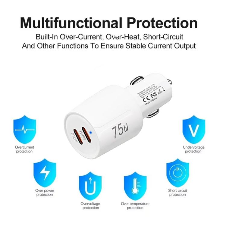 شاحن سيارة سريع مزدوج المنفذ TE-P66 بقوة 75 واط مع منفذي Type-C و PD45W، TE-P66