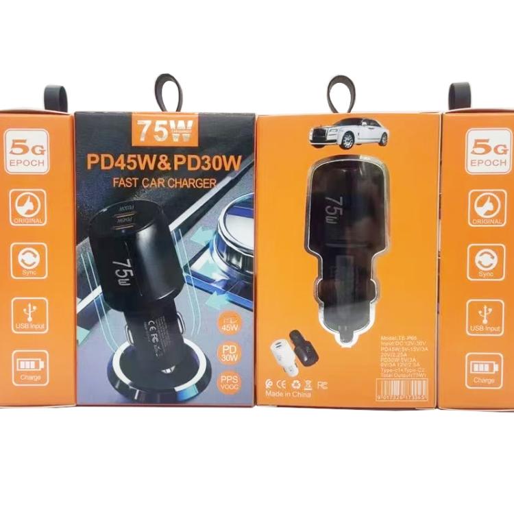 شاحن سيارة سريع مزدوج المنفذ TE-P66 بقوة 75 واط مع منفذي Type-C و PD45W، TE-P66