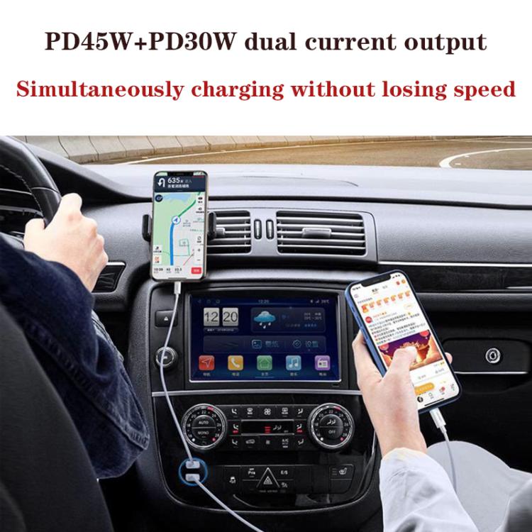 شاحن سيارة سريع مزدوج المنفذ TE-P66 بقوة 75 واط مع منفذي Type-C و PD45W، TE-P66