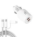 شاحن سيارة سريع مزدوج المنفذ TE-P66 بقوة 75 واط مع منفذي Type-C مع كابل بيانات Type-C إلى Type-C / 8-بن، TE-P66 مع كابل