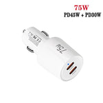 شاحن سيارة سريع مزدوج المنفذ TE-P66 بقوة 75 واط مع منفذي Type-C مع كابل بيانات Type-C إلى Type-C / 8-بن، TE-P66 مع كابل