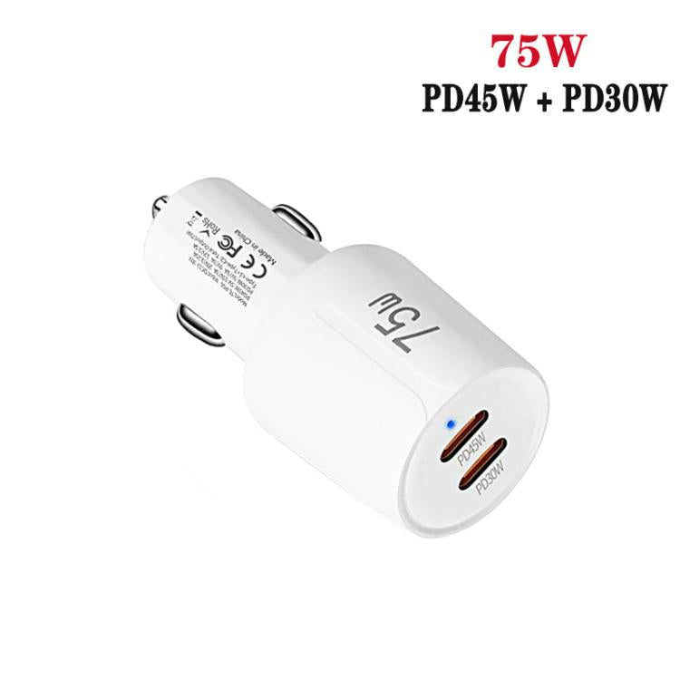 شاحن سيارة سريع مزدوج المنفذ TE-P66 بقوة 75 واط مع منفذي Type-C مع كابل بيانات Type-C إلى Type-C / 8-بن، TE-P66 مع كابل