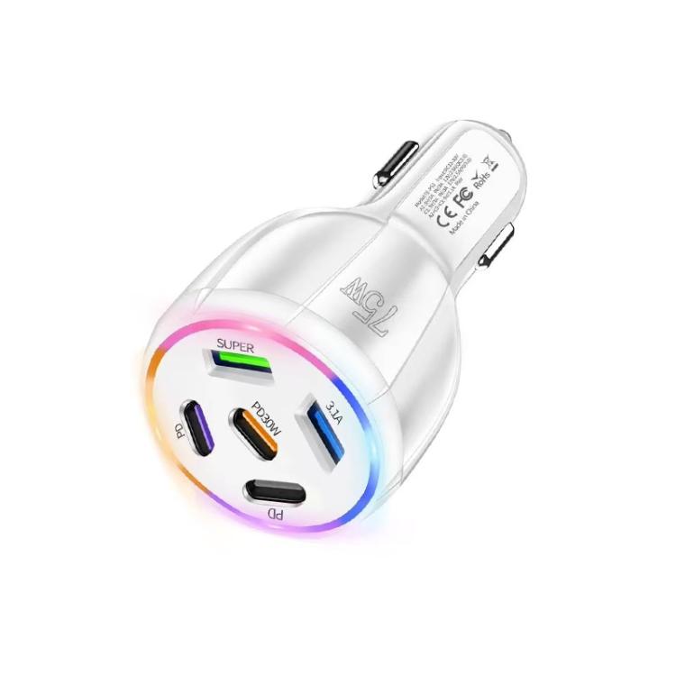 شاحن سيارة متعدد المنافذ TE-P51 بقوة 75 واط مع 3 منافذ USB-C + 2 منافذ USB، TE-P51