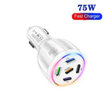 شاحن سيارة متعدد المنافذ TE-P51 بقوة 75 واط مع 3 منافذ USB-C + 2 منافذ USB، TE-P51