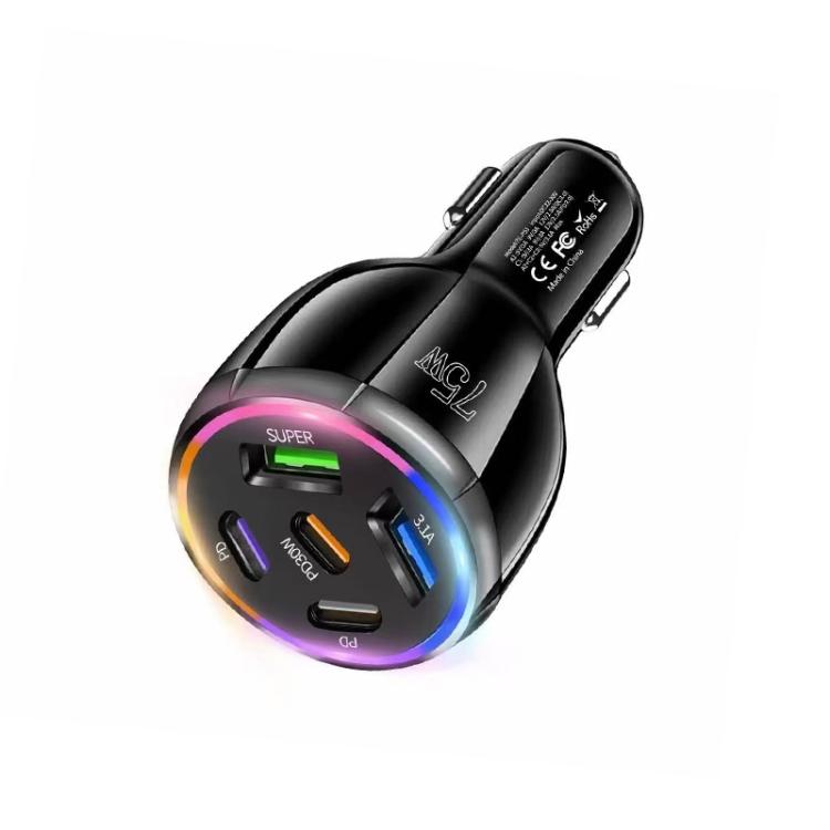 شاحن سيارة متعدد المنافذ TE-P51 بقوة 75 واط مع 3 منافذ USB-C + 2 منافذ USB، TE-P51