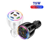 شاحن سيارة متعدد المنافذ TE-P51 بقوة 75 واط مع 3 منافذ USB-C + 2 منافذ USB، TE-P51
