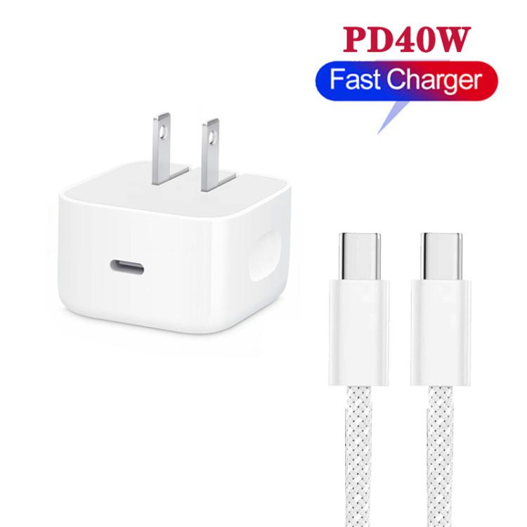 شاحن قابل للطي A3365 PD40W USB-C / Type-C مع كابل بيانات Type-C إلى Type-C، قابس الولايات المتحدة، قابس الولايات المتحدة + كابل Type-C بطول 1 متر، قابس الولايات المتحدة + كابل Type-C بطول 2 متر