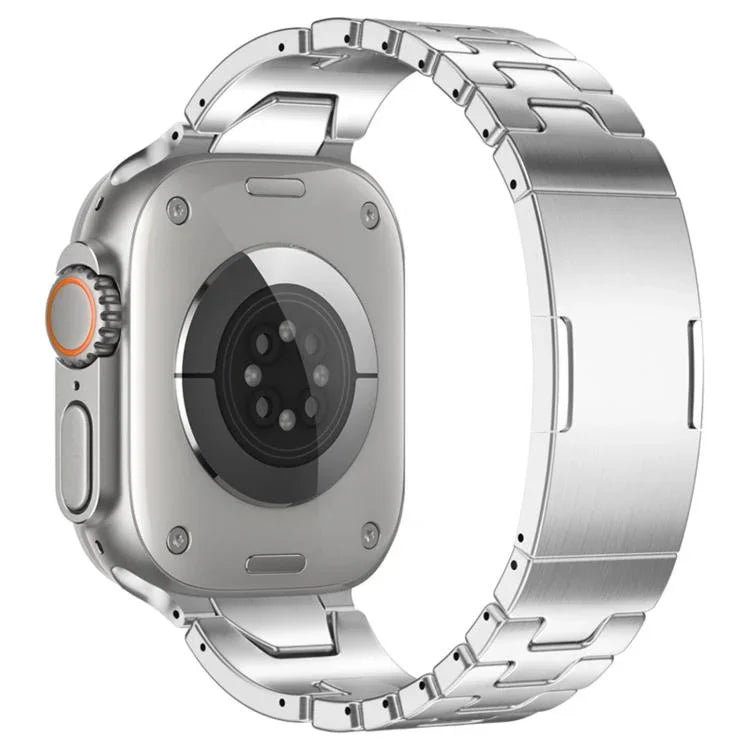 حزام ساعة من الفولاذ المقاوم للصدأ مع إبزيم فراشة سريع الفتح على شكل H، لسلسلة Apple Watch مقاسات 44مم / 45مم / 46مم / 49مم، لسلسلة Apple Watch مقاسات 42مم / 41مم / 40مم / 38مم