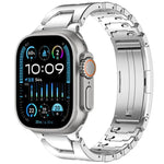 حزام ساعة من الفولاذ المقاوم للصدأ مع إبزيم فراشة سريع الفتح على شكل H، لسلسلة Apple Watch مقاسات 44مم / 45مم / 46مم / 49مم، لسلسلة Apple Watch مقاسات 42مم / 41مم / 40مم / 38مم