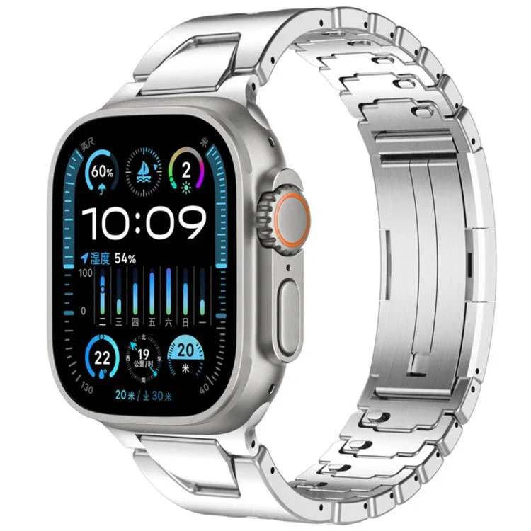 حزام ساعة من الفولاذ المقاوم للصدأ مع إبزيم فراشة سريع الفتح على شكل H، لسلسلة Apple Watch مقاسات 44مم / 45مم / 46مم / 49مم، لسلسلة Apple Watch مقاسات 42مم / 41مم / 40مم / 38مم