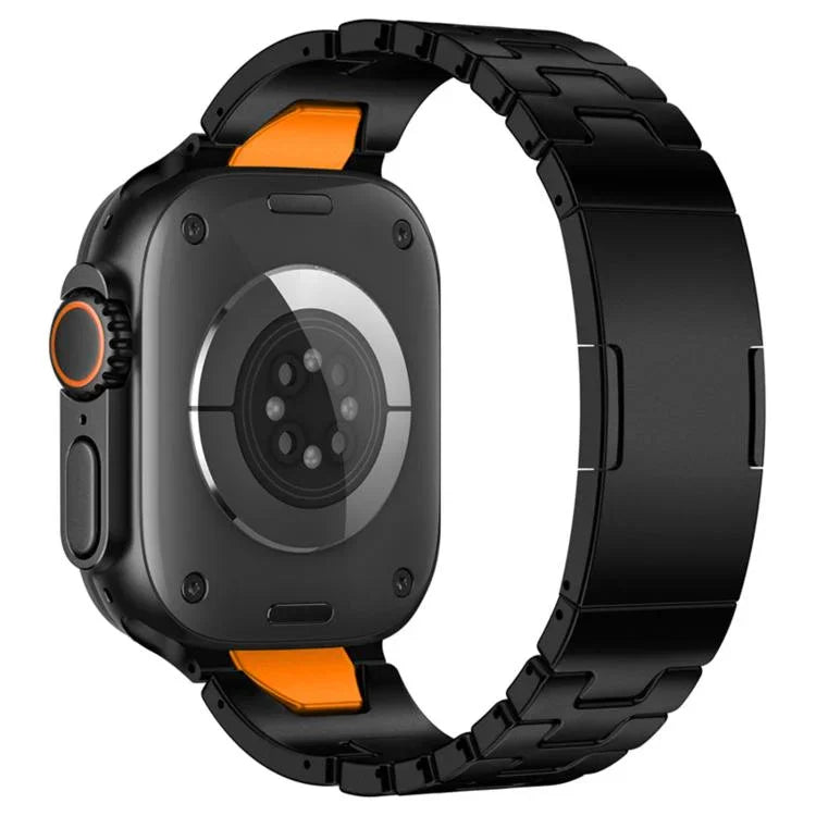 حزام ساعة من الفولاذ المقاوم للصدأ مع إبزيم فراشة سريع الفتح على شكل H، لسلسلة Apple Watch مقاسات 44مم / 45مم / 46مم / 49مم، لسلسلة Apple Watch مقاسات 42مم / 41مم / 40مم / 38مم