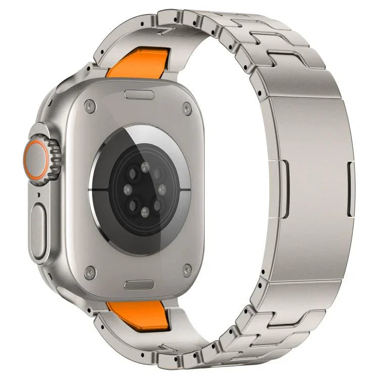 حزام ساعة من الفولاذ المقاوم للصدأ مع إبزيم فراشة سريع الفتح على شكل H، لسلسلة Apple Watch مقاسات 44مم / 45مم / 46مم / 49مم، لسلسلة Apple Watch مقاسات 42مم / 41مم / 40مم / 38مم