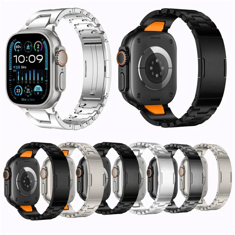 حزام ساعة من الفولاذ المقاوم للصدأ مع إبزيم فراشة سريع الفتح على شكل H، لسلسلة Apple Watch مقاسات 44مم / 45مم / 46مم / 49مم، لسلسلة Apple Watch مقاسات 42مم / 41مم / 40مم / 38مم