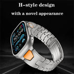 حزام ساعة من الفولاذ المقاوم للصدأ مع إبزيم فراشة سريع الفتح على شكل H، لسلسلة Apple Watch مقاسات 44مم / 45مم / 46مم / 49مم، لسلسلة Apple Watch مقاسات 42مم / 41مم / 40مم / 38مم