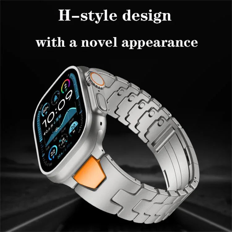 حزام ساعة من الفولاذ المقاوم للصدأ مع إبزيم فراشة سريع الفتح على شكل H، لسلسلة Apple Watch مقاسات 44مم / 45مم / 46مم / 49مم، لسلسلة Apple Watch مقاسات 42مم / 41مم / 40مم / 38مم