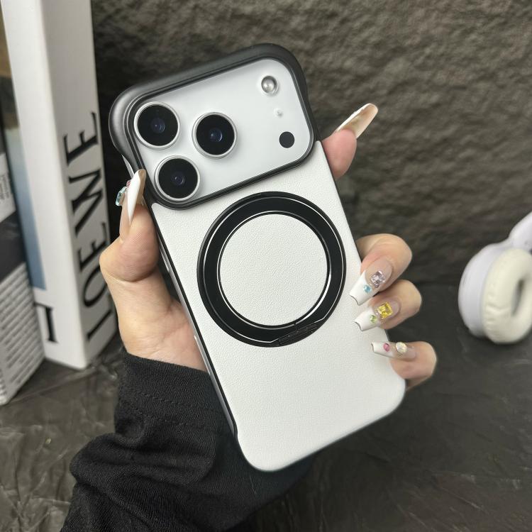 غطاء هاتف حامل MagSafe من PC بجلد بدون إطار، لهواتف iPhone 17 Pro Max، iPhone 17 Pro، iPhone 17، iPhone Air، iPhone 16 Pro Max، iPhone 16 Pro
